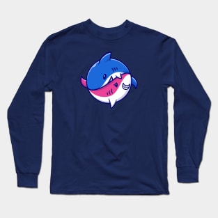 Cute Couple Shark Cartoon Vector Icon Illustration Long Sleeve T-Shirt